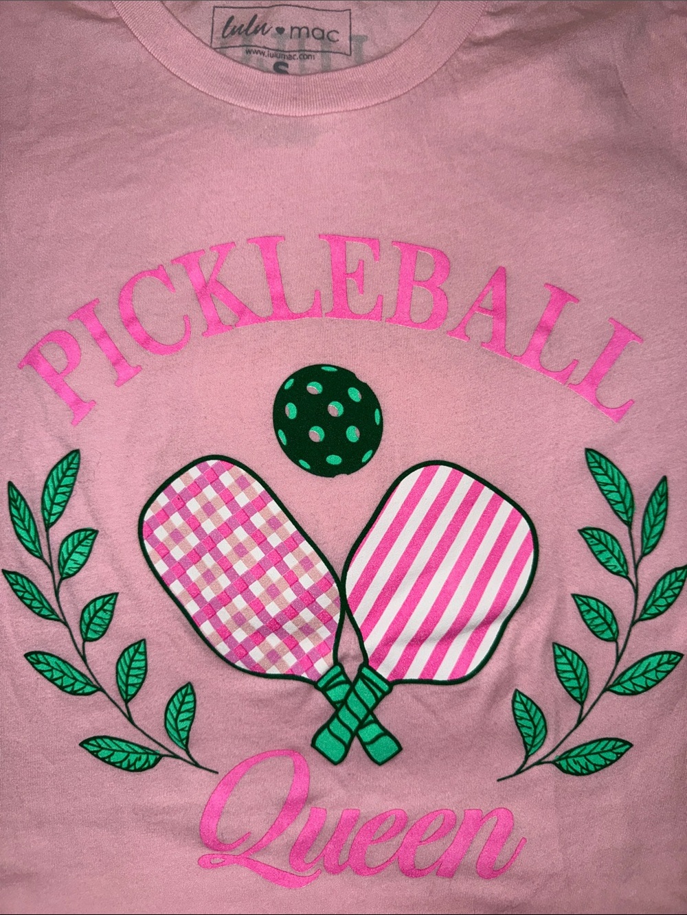 Lulu Mac Pickleball Queen Tee Heather Pink Size Small NWOT